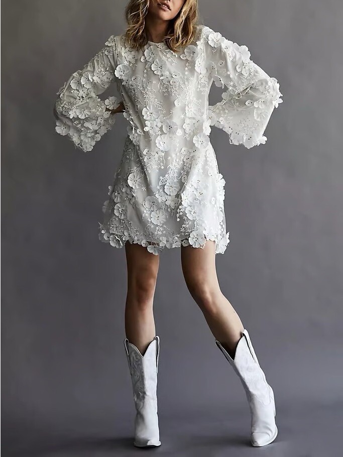 Mestiza New York - White 3d Appliqu Mini Dress